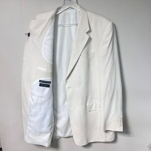 Calvin America Island Silk Blazer Mens 42L Cream Beige 2 Button Suit Jacket